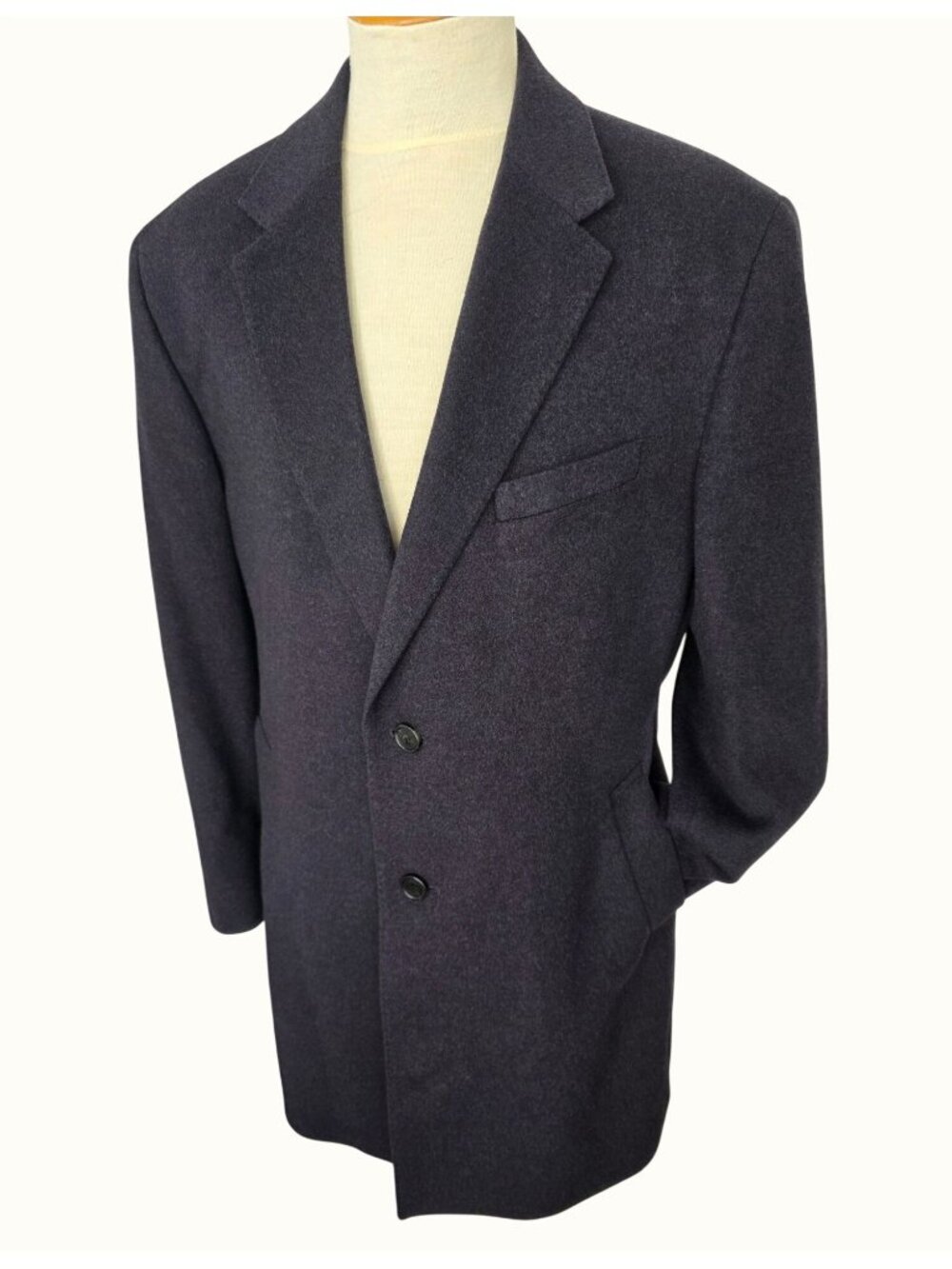 Men Cashmere Navy Blue Short Overcoat Korean Sz 110/US Sz M by BASSO Notch Lapel